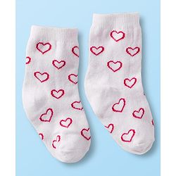 Cute Walk by Babyhug Non Terry Cotton Knit Ankle Length Anti Bacterial Socks With Hearts Design Pack Of 3 - Multicolour