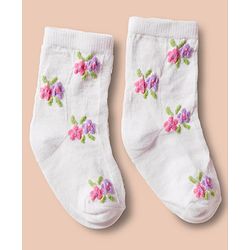 Cute Walk by Babyhug Non Terry Cotton Knit Ankle Length Anti Bacterial Socks With Floral Design Pack Of 3 - Multicolour