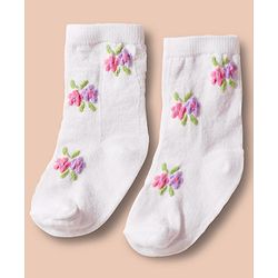 Cute Walk by Babyhug Non Terry Cotton Knit Ankle Length Anti Bacterial Socks With Floral Design Pack Of 3 - Multicolour