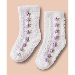 Cute Walk by Babyhug Non Terry Cotton Knit Ankle Length Anti Bacterial Socks With Floral Design Pack Of 3 - Multicolour