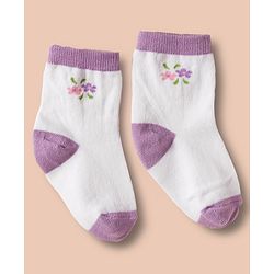 Cute Walk by Babyhug Non Terry Cotton Knit Ankle Length Anti Bacterial Socks With Floral Design Pack Of 3 - Multicolour