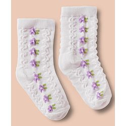 Cute Walk by Babyhug Non Terry Cotton Knit Ankle Length Anti Bacterial Socks With Floral Design Pack Of 3 - Multicolour