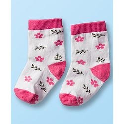 Cute Walk by Babyhug Non Terry Cotton Knit Ankle Length Anti Bacterial Socks With Polka Dots & Floral Design Pack Of 3 - Multicolour