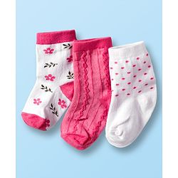 Cute Walk by Babyhug Non Terry Cotton Knit Ankle Length Anti Bacterial Socks With Polka Dots & Floral Design Pack Of 3 - Multicolour