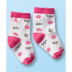 Cute Walk by Babyhug Non Terry Cotton Knit Ankle Length Anti Bacterial Socks With Polka Dots & Floral Design Pack Of 3 - Multicolour