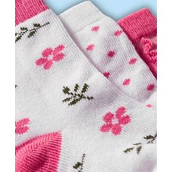 Cute Walk by Babyhug Non Terry Cotton Knit Ankle Length Anti Bacterial Socks With Polka Dots & Floral Design Pack Of 3 - Multicolour