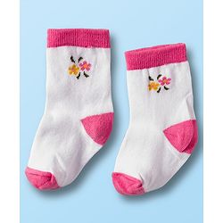 Cute Walk by Babyhug Non Terry Cotton Knit Ankle Length Anti Bacterial Socks With Floral Design Pack Of 3 - Multicolour