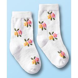 Cute Walk by Babyhug Non Terry Cotton Knit Ankle Length Anti Bacterial Socks With Floral Design Pack Of 3 - Multicolour