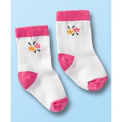 Cute Walk by Babyhug Non Terry Cotton Knit Ankle Length Anti Bacterial Socks With Floral Design Pack Of 3 - Multicolour