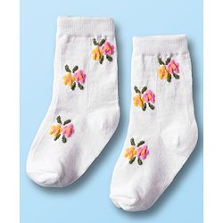 Cute Walk by Babyhug Non Terry Cotton Knit Ankle Length Anti Bacterial Socks With Floral Design Pack Of 3 - Multicolour