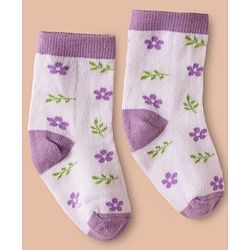 Cute Walk by Babyhug Non Terry Cotton Knit Ankle Length Anti Bacterial Socks With Floral Design Pack Of 3 - Multicolour