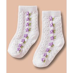 Cute Walk by Babyhug Non Terry Cotton Knit Ankle Length Anti Bacterial Socks With Floral Design Pack Of 3 - Multicolour