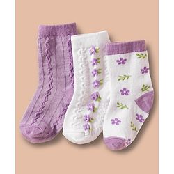 Cute Walk by Babyhug Non Terry Cotton Knit Ankle Length Anti Bacterial Socks With Floral Design Pack Of 3 - Multicolour