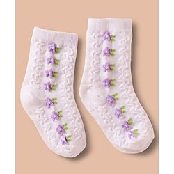 Cute Walk by Babyhug Non Terry Cotton Knit Ankle Length Anti Bacterial Socks With Floral Design Pack Of 3 - Multicolour