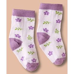 Cute Walk by Babyhug Non Terry Cotton Knit Ankle Length Anti Bacterial Socks With Floral Design Pack Of 3 - Multicolour