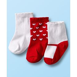Cute Walk by Babyhug Non Terry Cotton Knit Ankle Length Anti Bacterial Socks With Hearts Design Pack Of 3 - Multicolour