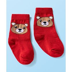 Cute Walk by Babyhug Ankle Length Anti Bacterial Socks with Bear Design Pack of 3 - Red White & Navy