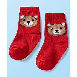 Cute Walk by Babyhug Ankle Length Anti Bacterial Socks with Bear Design Pack of 3 - Red White & Navy