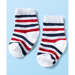 Cute Walk by Babyhug Ankle Length Anti Bacterial Socks with Bear Design Pack of 3 - Red White & Navy