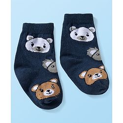 Cute Walk by Babyhug Ankle Length Anti Bacterial Socks with Bear Design Pack of 3 - Red White & Navy