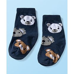 Cute Walk by Babyhug Ankle Length Anti Bacterial Socks with Bear Design Pack of 3 - Red White & Navy