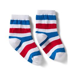 Cute Walk by Babyhug Non Terry Knit Ankle Length Anti Bacterial Socks With Stripes & Boat Design Pack of 3 - Red Blue & White