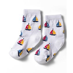 Cute Walk by Babyhug Non Terry Knit Ankle Length Anti Bacterial Socks With Stripes & Boat Design Pack of 3 - Red Blue & White