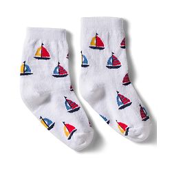 Cute Walk by Babyhug Non Terry Knit Ankle Length Anti Bacterial Socks With Stripes & Boat Design Pack of 3 - Red Blue & White