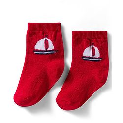 Cute Walk by Babyhug Non Terry Knit Ankle Length Anti Bacterial Socks With Stripes & Boat Design Pack of 3 - Red Blue & White
