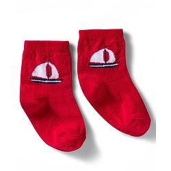 Cute Walk by Babyhug Non Terry Knit Ankle Length Anti Bacterial Socks With Stripes & Boat Design Pack of 3 - Red Blue & White