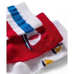 Cute Walk by Babyhug Non Terry Knit Ankle Length Anti Bacterial Socks With Stripes & Boat Design Pack of 3 - Red Blue & White