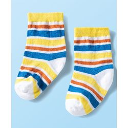 Cute Walk by Babyhug Ankle Length Anti Bacterial Socks with Animal Design Pack of 3 - Blue White & Orange