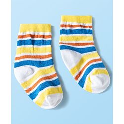 Cute Walk by Babyhug Ankle Length Anti Bacterial Socks with Animal Design Pack of 3 - Blue White & Orange