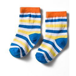 Cute Walk by Babyhug Non Terry Knit Ankle Length Anti Bacterial Socks With Stripes & Basketball Design Pack of 3 - Orange Blue & White