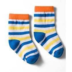 Cute Walk by Babyhug Non Terry Knit Ankle Length Anti Bacterial Socks With Stripes & Basketball Design Pack of 3 - Orange Blue & White