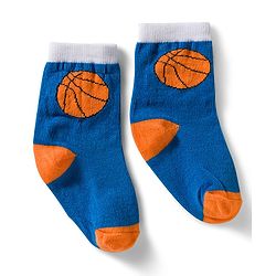 Cute Walk by Babyhug Non Terry Knit Ankle Length Anti Bacterial Socks With Stripes & Basketball Design Pack of 3 - Orange Blue & White