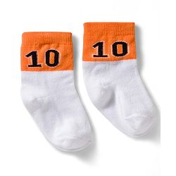 Cute Walk by Babyhug Non Terry Knit Ankle Length Anti Bacterial Socks With Stripes & Basketball Design Pack of 3 - Orange Blue & White