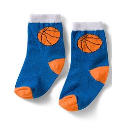 Cute Walk by Babyhug Non Terry Knit Ankle Length Anti Bacterial Socks With Stripes & Basketball Design Pack of 3 - Orange Blue & White