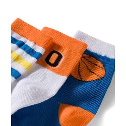 Cute Walk by Babyhug Non Terry Knit Ankle Length Anti Bacterial Socks With Stripes & Basketball Design Pack of 3 - Orange Blue & White