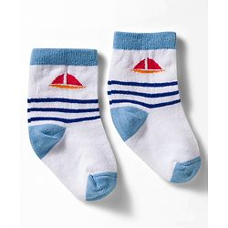 Cute Walk by Babyhug Non Terry Knit Ankle Length Anti Bacterial Socks With Stripes & Nautical Theme Design Pack of 3 - Yellow Blue & White