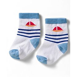 Cute Walk by Babyhug Non Terry Knit Ankle Length Anti Bacterial Socks With Stripes & Nautical Theme Design Pack of 3 - Yellow Blue & White