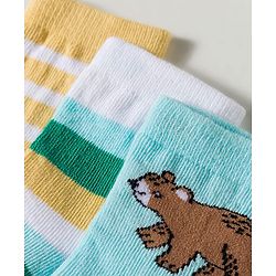 Cute Walk by Babyhug Non Terry Knit Ankle Length Anti Bacterial Striped & Bear Designed Socks Pack of 3 - Multicolor