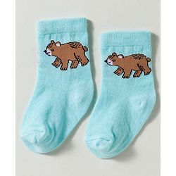 Cute Walk by Babyhug Non Terry Knit Ankle Length Anti Bacterial Striped & Bear Designed Socks Pack of 3 - Multicolor