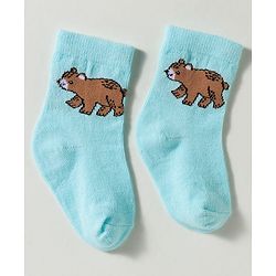Cute Walk by Babyhug Non Terry Knit Ankle Length Anti Bacterial Striped & Bear Designed Socks Pack of 3 - Multicolor