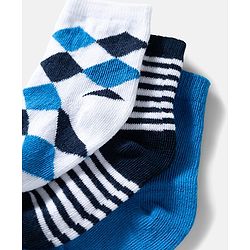 Cute Walk by Babyhug Ankle Length Anti Bacterial Socks with Diamond Design Pack of 3 - Blue & White