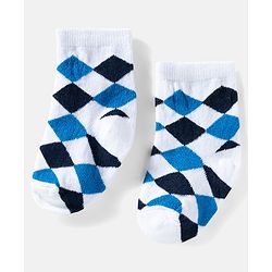 Cute Walk by Babyhug Ankle Length Anti Bacterial Socks with Diamond Design Pack of 3 - Blue & White