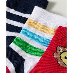 Cute Walk by Babyhug Non Terry Knit Ankle Length Anti Bacterial Striped & Lion Designed Socks Pack of 3 - Multicolor