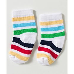 Cute Walk by Babyhug Non Terry Knit Ankle Length Anti Bacterial Striped & Lion Designed Socks Pack of 3 - Multicolor