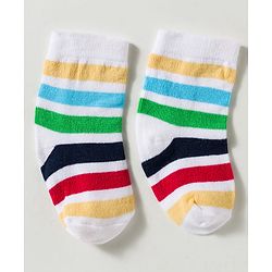 Cute Walk by Babyhug Non Terry Knit Ankle Length Anti Bacterial Striped & Lion Designed Socks Pack of 3 - Multicolor
