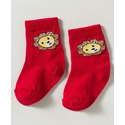 Cute Walk by Babyhug Non Terry Knit Ankle Length Anti Bacterial Striped & Lion Designed Socks Pack of 3 - Multicolor